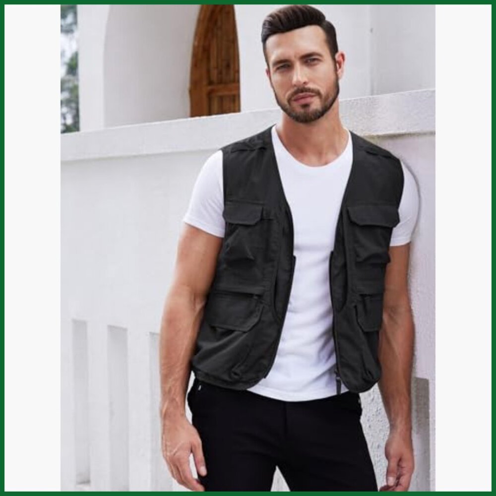 Lightweight Nylon Mesh Fishing Vest with Multi-Pockets, Zipper Front - Picture 3 of 7
